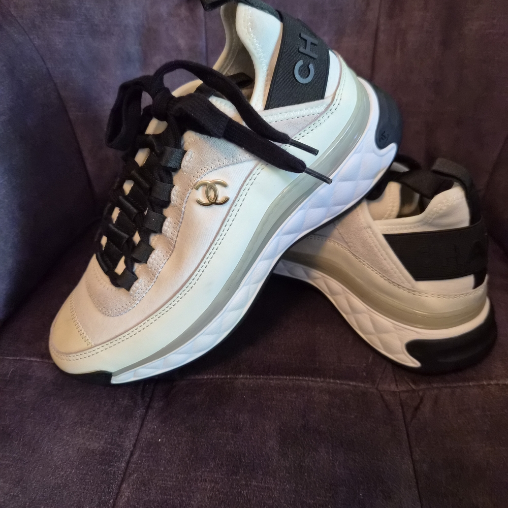 CHANEL Cream and Black Sneakers